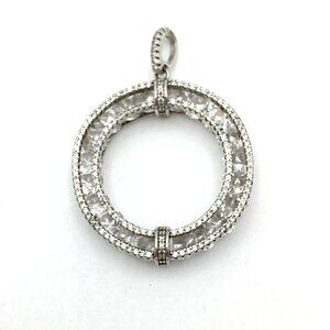 FUZION CREATIONS sterling silver necklace pendant - channel-set & pavé CZs 1.25"